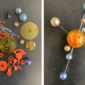 Photo collage of the Solar System STEM Kit pieces and assembled solar system that orbits.